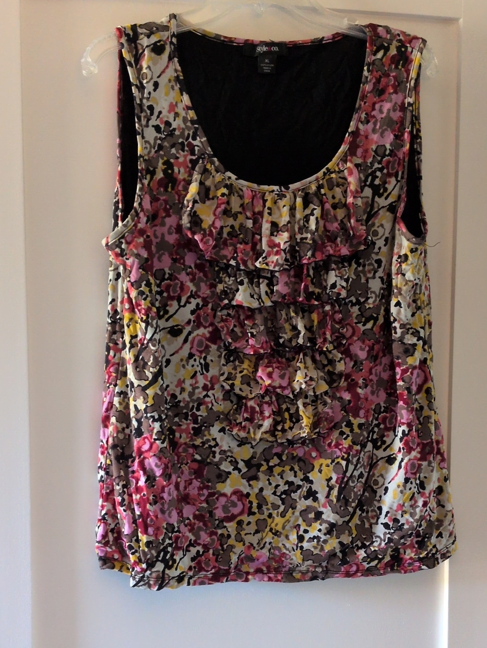 Style & Co. Floral Ruffled Sleeveless Top in Pink & Yellow